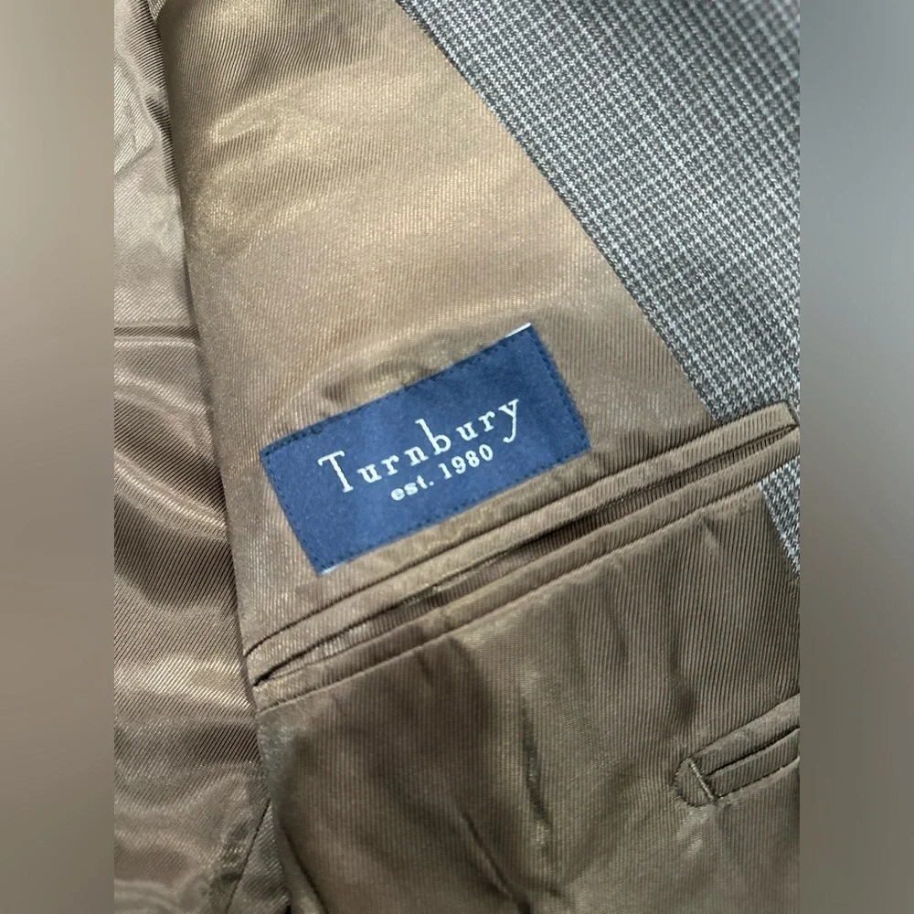 Turnbury Mens 48L Brown/Gray 100% Wool Blazer Sport Coat Jacket Casual Preppy